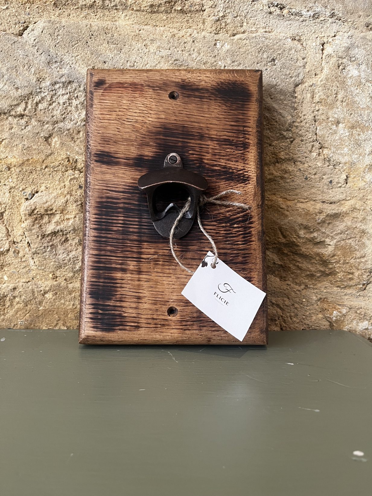 Handmade Wall Mounted Bottle Opener, Charred Oak