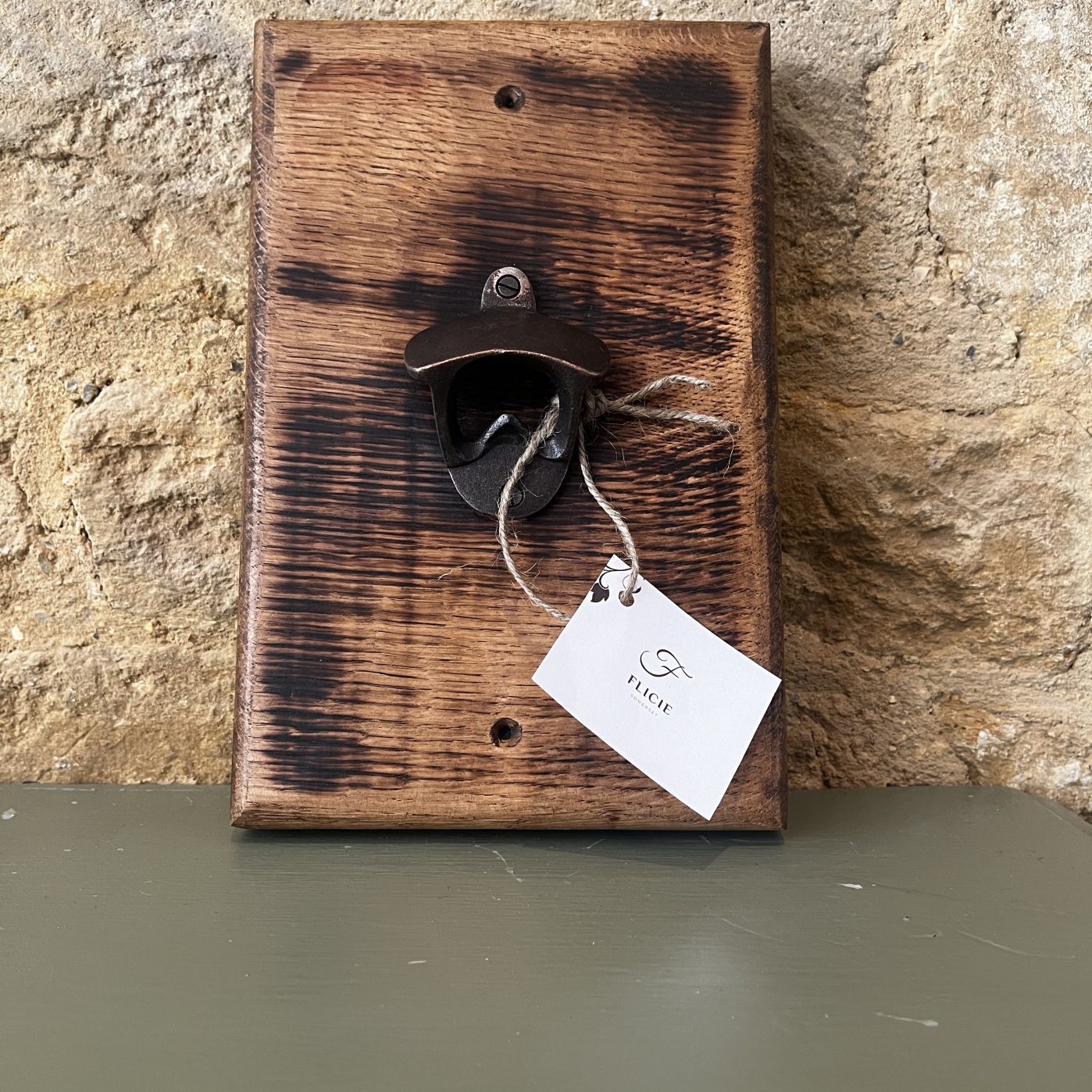 Handmade Wall Mounted Bottle Opener, Charred Oak