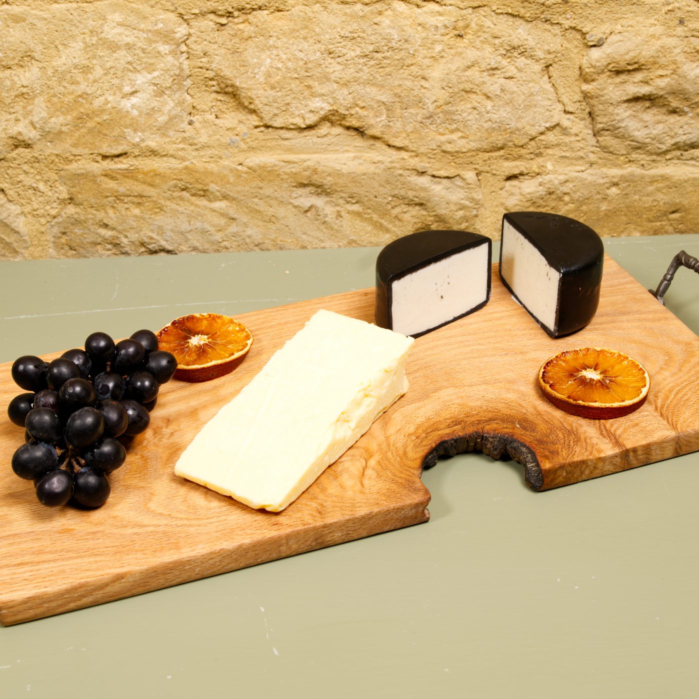 Medium Wooden Charcuterie Tray, Rustic Metal Handles, Oak Board