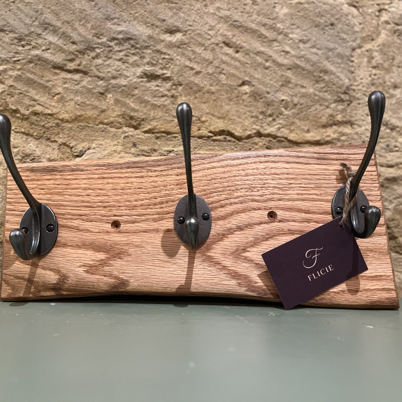 Handmade Hardwood Coat Hook, 3 Hooks, Oak Board, Flicie